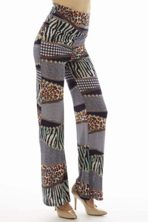 High Waist Navy Animal Skin Patch Palazzo Pants