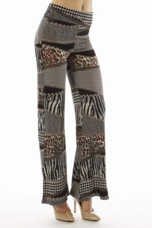 High Waist Houndstooth Animal Patch Palazzo Pants
