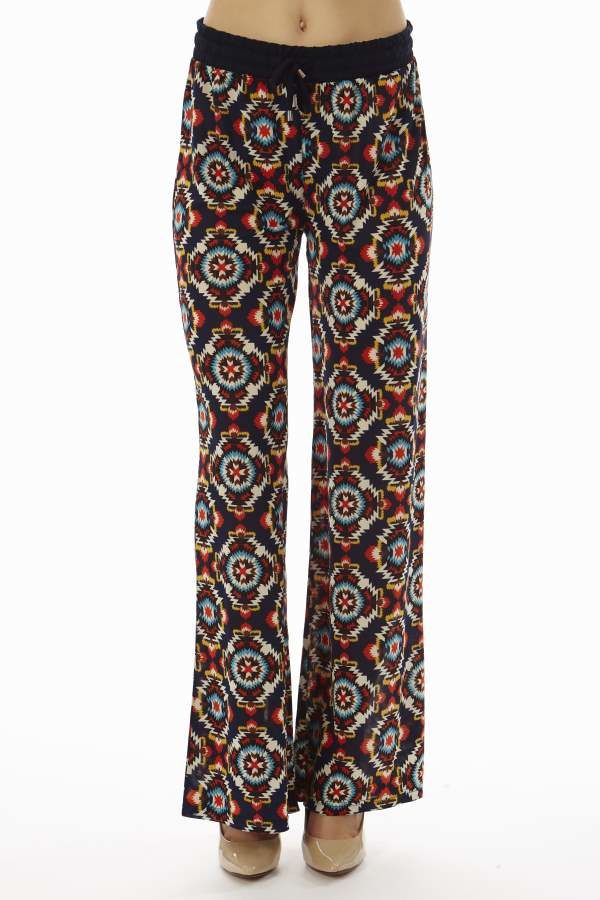 Tribal Fiery Aztec Print Palazzo Pants