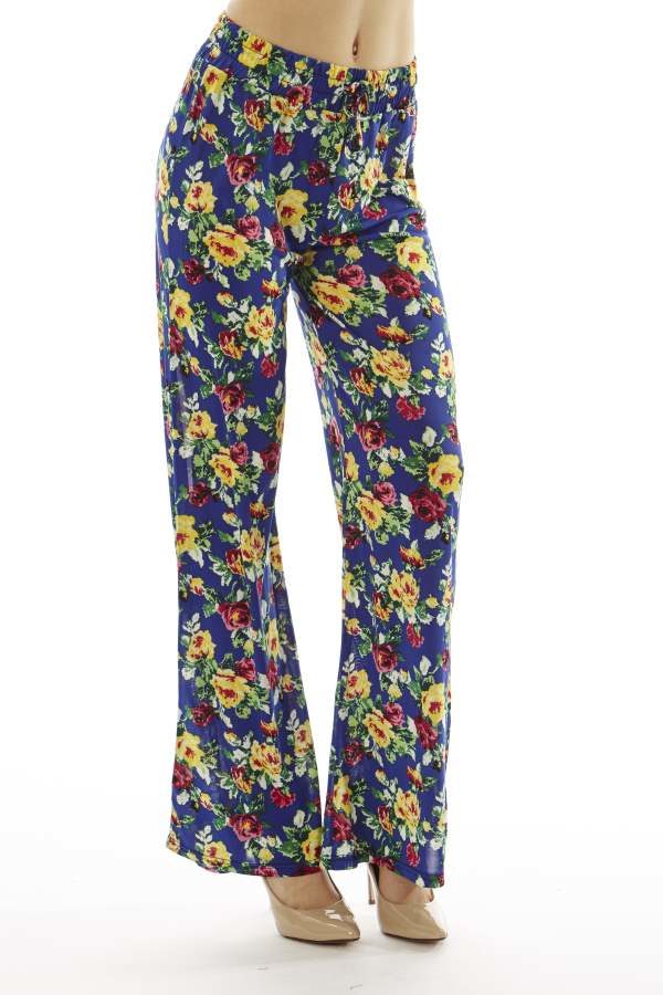 Floral Wide Leg Blue Bell Bottom Palazzo