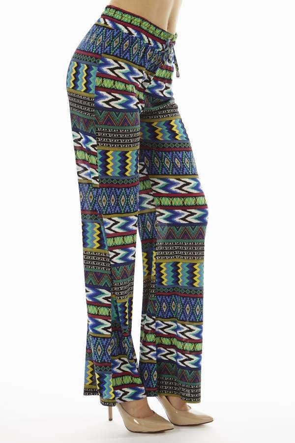 Blue and Green Dyed Tribal Chevron Palazzo Pants