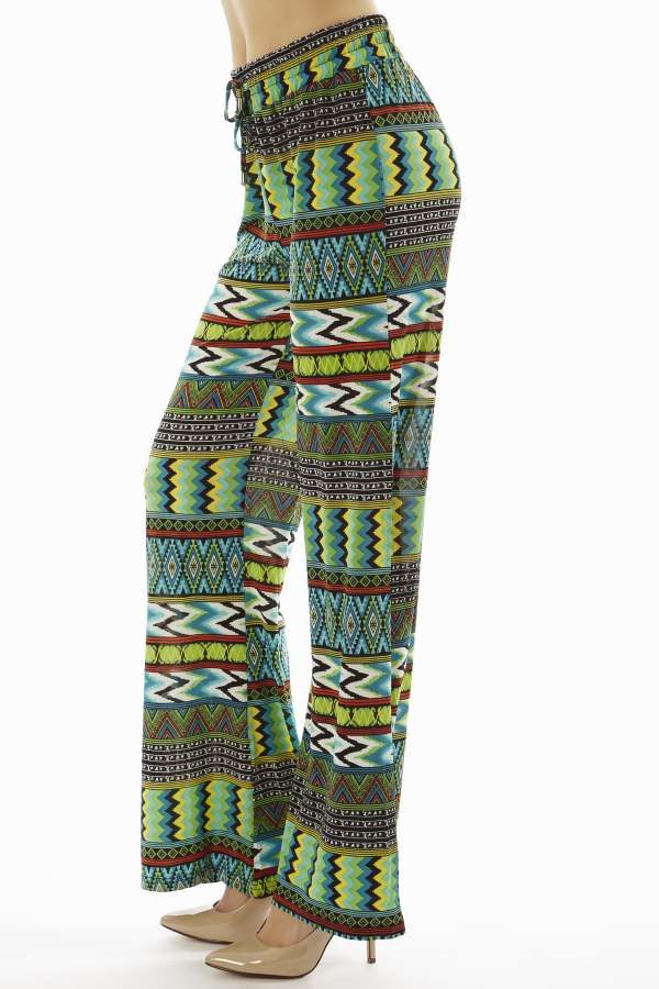 Tribal Chevron Print Evergreen Palazzo Pants