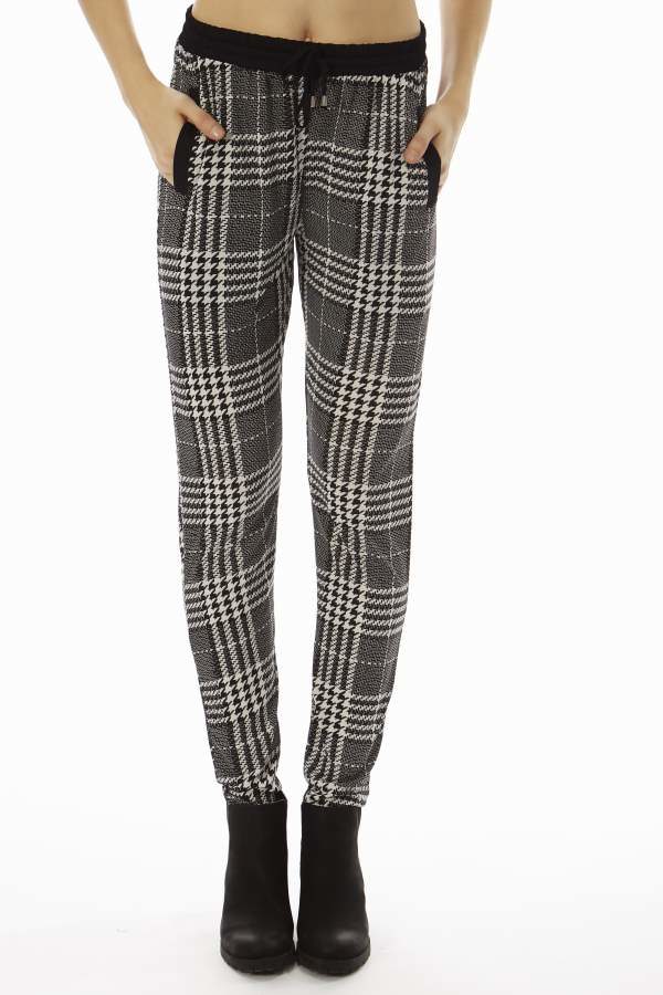 Black Plaid Patched Jogger Pants