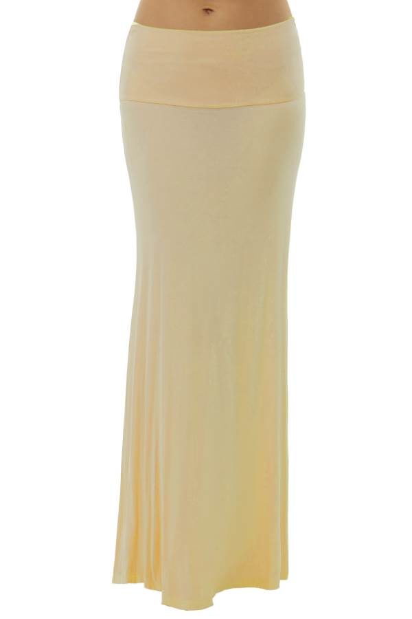 Fold Over Tan Maxi Skirt