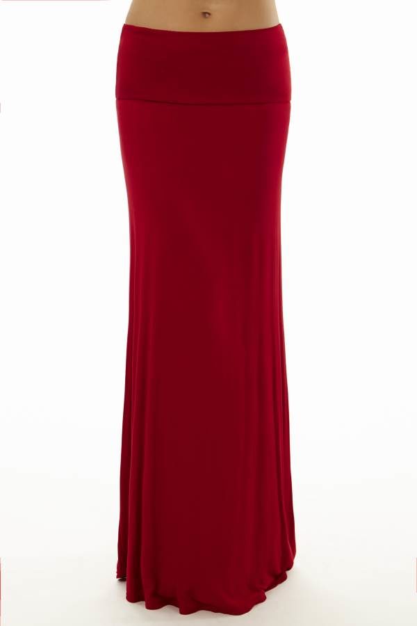 Fold Over Simmering Red Maxi Skirt