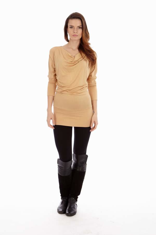Cowl Neck Tan Dress