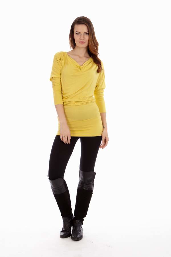 Tight Yellow Cowl Neck Dress