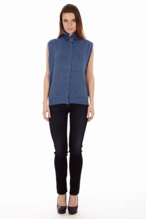 Knitted Royal Blue Sleeveless  Cardigan