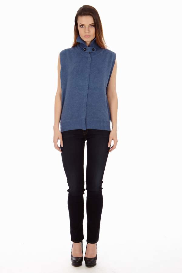 Knitted Royal Blue Sleeveless  Cardigan