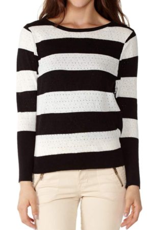 Black Stripe Knit Pointelle Sweater