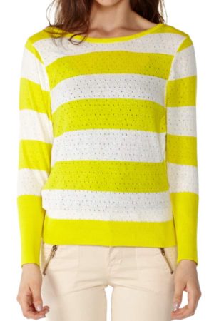 Knit Pointelle Yellow Striped Sweater