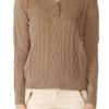 V-neck Camel Pointelle Sweater