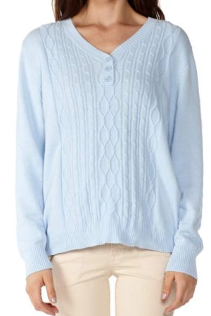 Knitted Sky Blue V-neck Sweater
