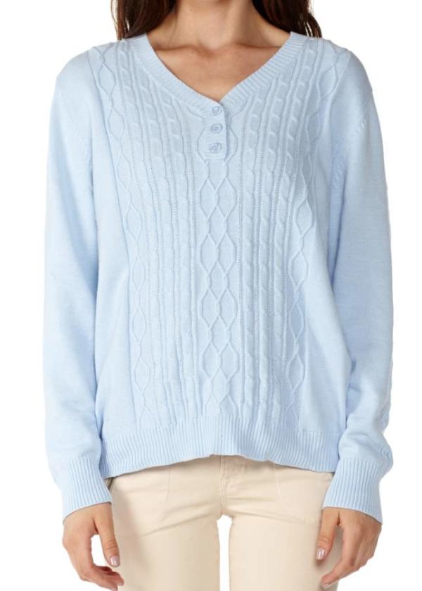 Knitted Sky Blue V-neck Sweater