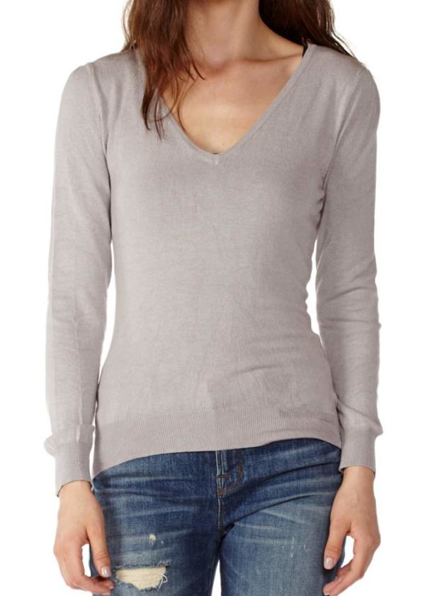 Grey V-Neck Long Sleeve Sweater