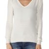 V-Neck White Cotton Long Sleeve Top
