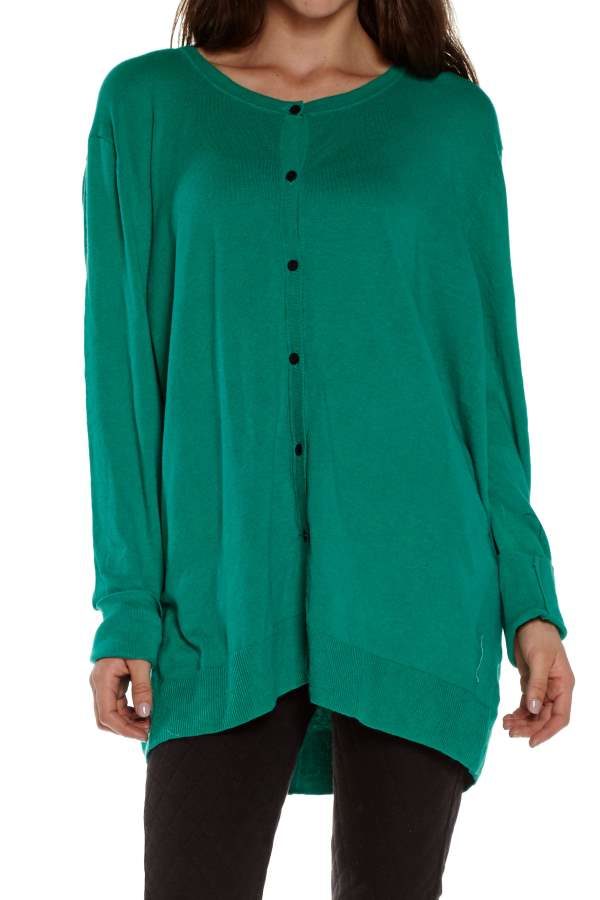 Button Down Long Green Knitted Cardigan