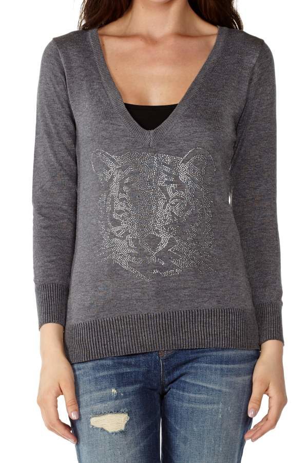 Wild Life Dark Grey V-Neck Sweater