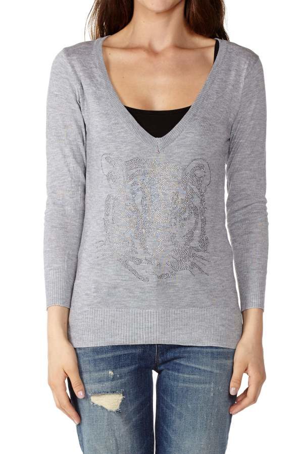 Ferocious Tiger Light Grey Deep V-neck