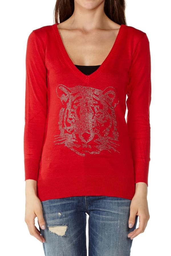 Red V-Neck Tiger’s Blood Sweater