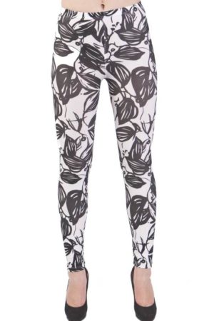 Bold Leaf Print Black Microfiber Leggings