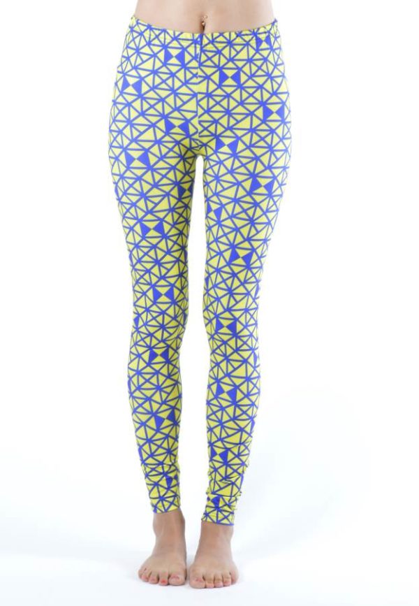 Triangular Print Blue & Yellow Footless Leggings