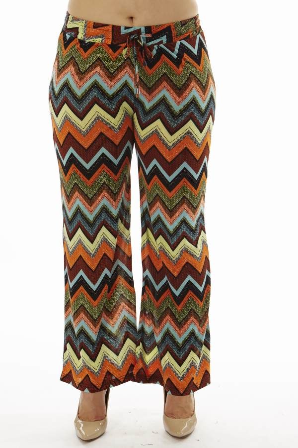Vibrant Chevron Print Plus Size Wide Leg Palazzo Pants