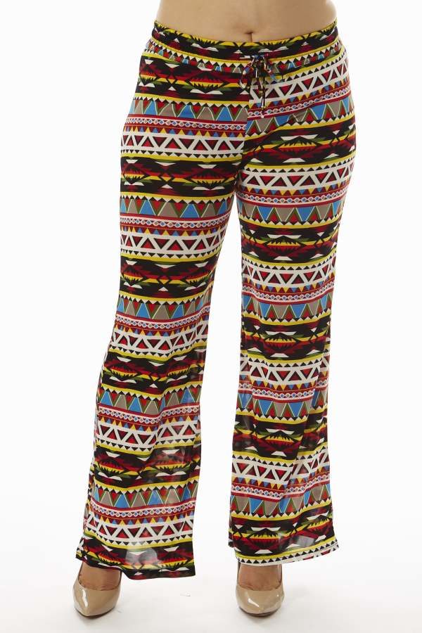 Aztec Inspired Tribal Plus Size Wide Leg Palazzo Pants