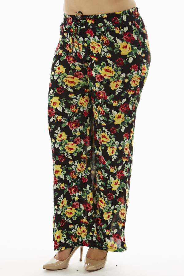 Vibrant Floral Plus Size Flare Leg Palazzo Pants