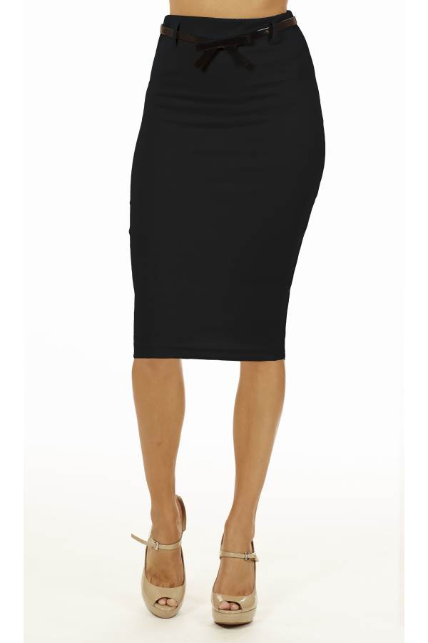 Black Below Knee Pencil Skirt - Fashion Outlet NYC