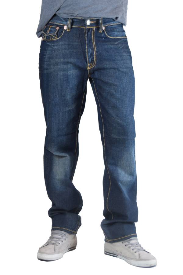 Blue Yellow Stitch Denim Boot Cut Jeans - Fashion Outlet NYC