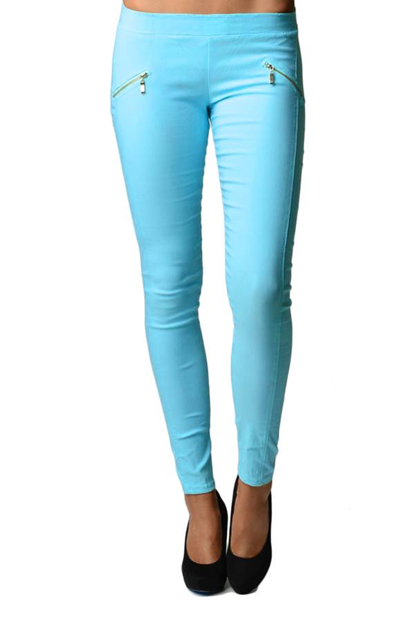 Blue Slim Fit Cross Zipper Jeggings - Fashion Outlet NYC