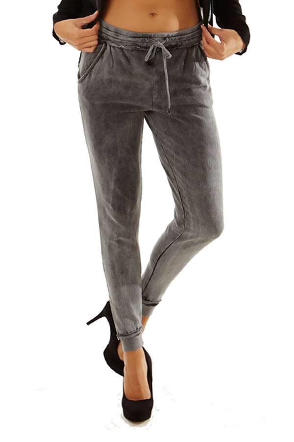 Dark Grey Wash Simple Slim Pants