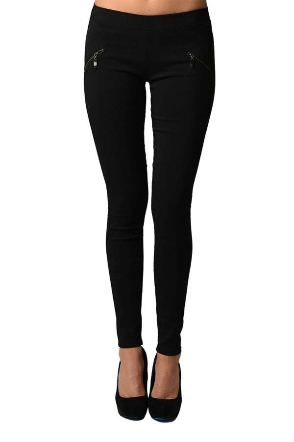 Black Slim Fit Cross Zipper Jeggings