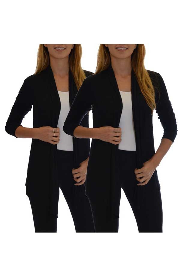2 Pack Golden Black Fashion Women's Fly Away Open Front Basic Cardigan