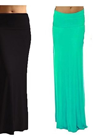 2 Pack Women's Rayon Spandex Maxi Skirt