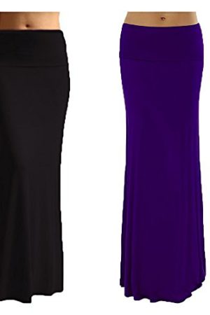 2 Pack Women's Rayon Spandex Maxi Skirt