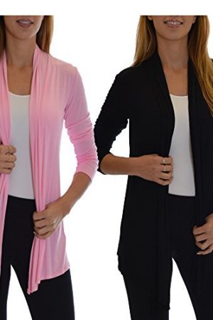 2 Pack Golden Black Fashion Women's Fly Away Open Front Basic Cardigan