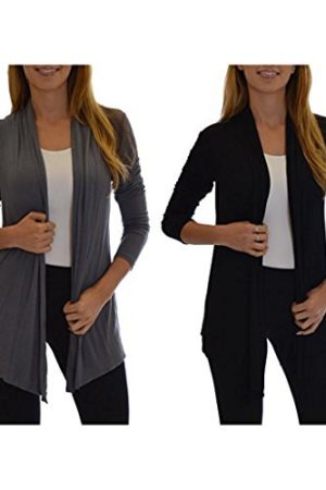 2 Pack Golden Black Fashion Women's Fly Away Open Front Basic Cardigan