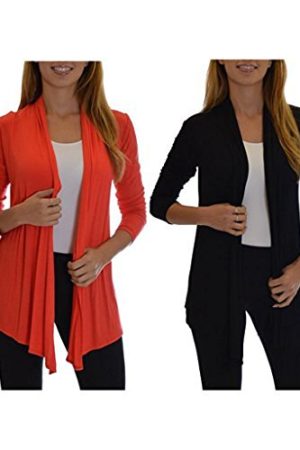 2 Pack Golden Black Fashion Women's Fly Away Open Front Basic Cardigan