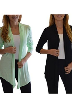 2 Pack Golden Black Fashion Women's Fly Away Open Front Basic Cardigan
