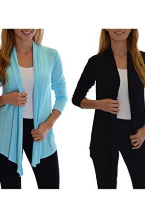 2 Pack Golden Black Fashion Women's Fly Away Open Front Basic Cardigan