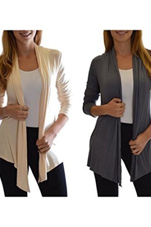 2 Pack Golden Black Fashion Women's Fly Away Open Front Basic Cardigan