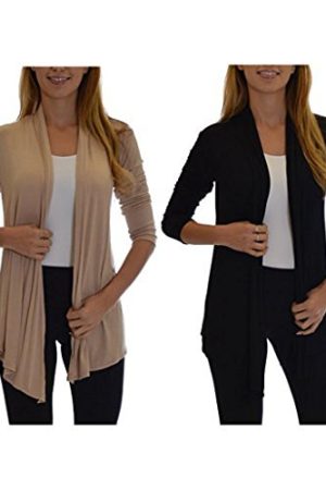 2 Pack Golden Black Fashion Women's Fly Away Open Front Basic Cardigan