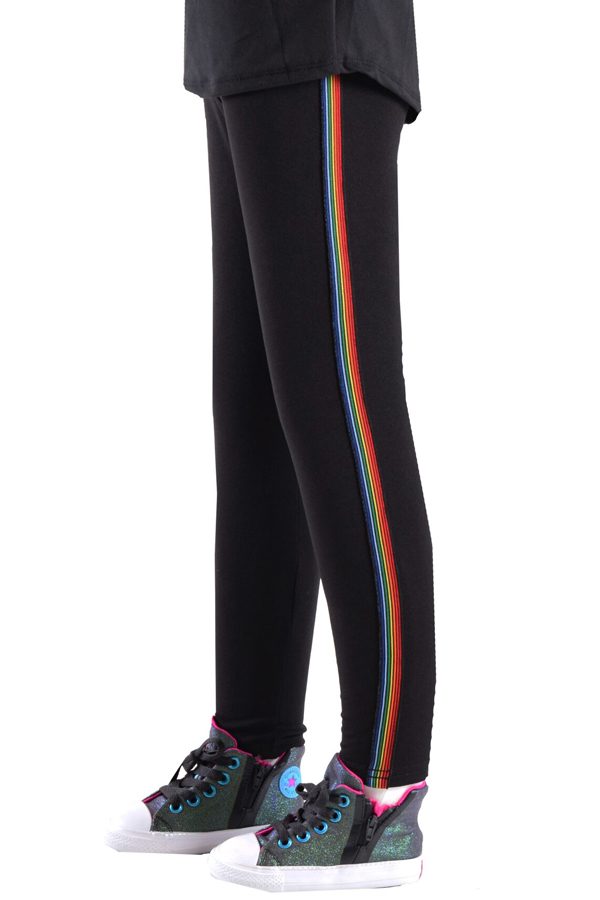 Girls Black Rainbow Side Stripe Leggings