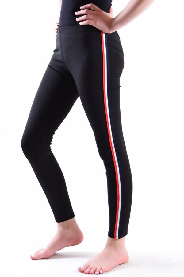 Girls Black Red White and Blue stripe Leggings