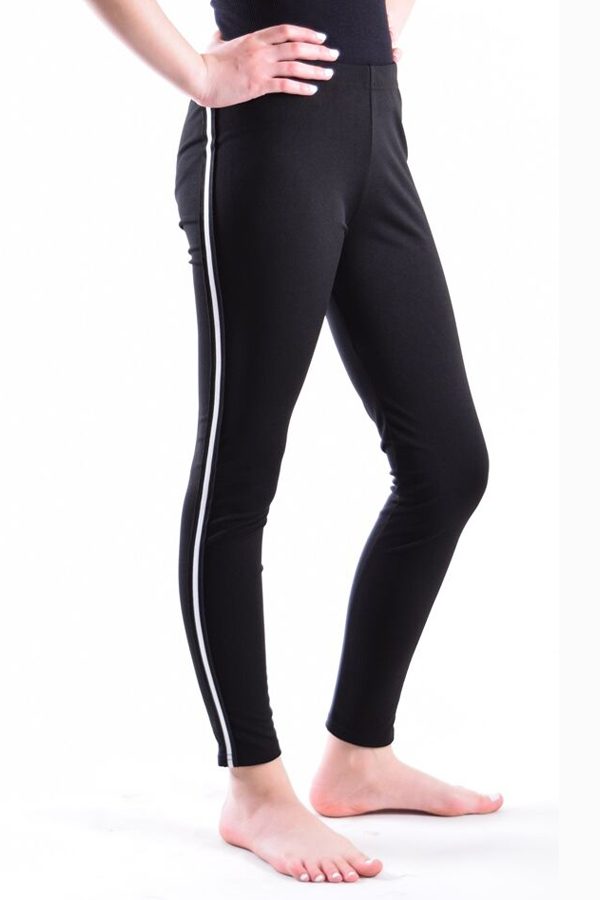 Girls Black and White Side Stripe Leggings