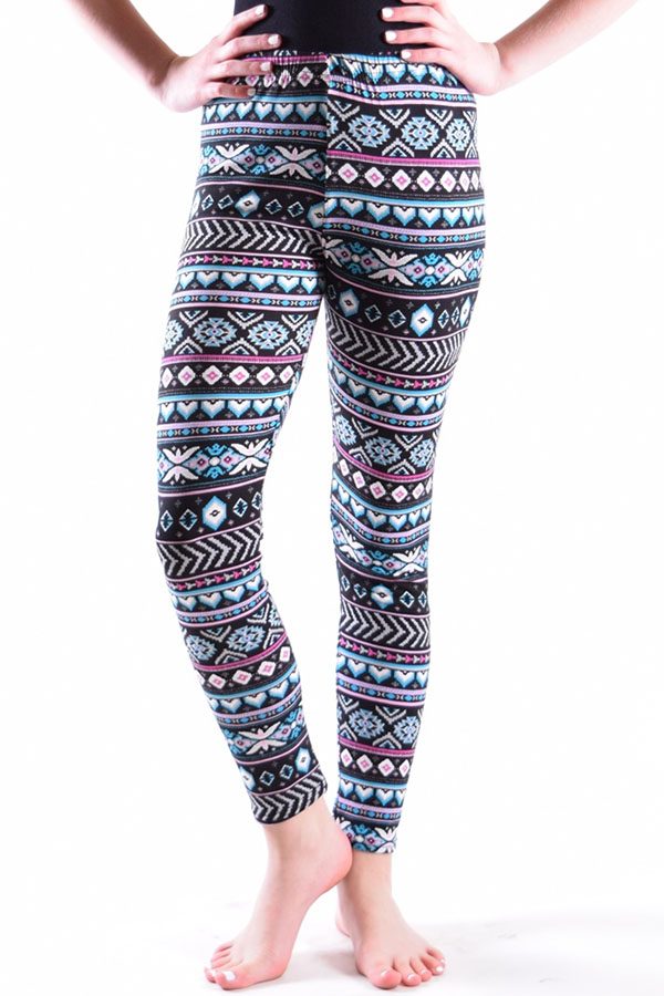 Girls Blue Heart Diamond Stripe Soft Stretch Leggings