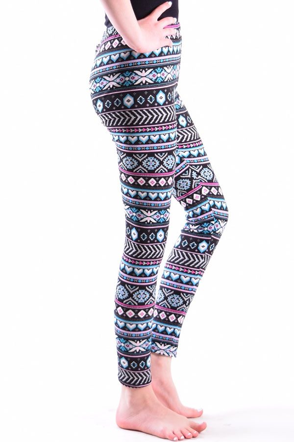 Girls Blue Heart Diamond Stripe Soft Stretch Leggings
