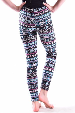 Girls Blue Heart Diamond Stripe Soft Stretch Leggings